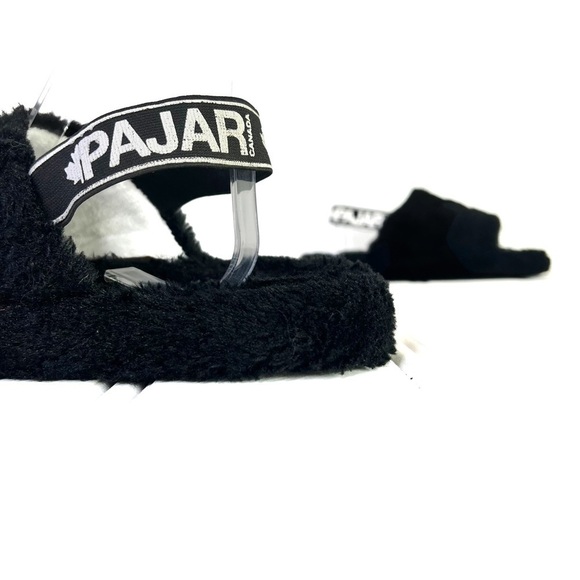 PAJAR BLACK FLUFFY SLIPPER TEDDY BEAR SLIPPER SLINGBACK WITH PAJAR SIGNATURE 8 - Picture 11 of 12